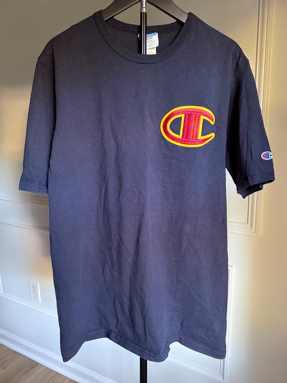 Champion Embroidered Logo T Shirt XL Navy Blue Spell Out Graphic Tee Mens
